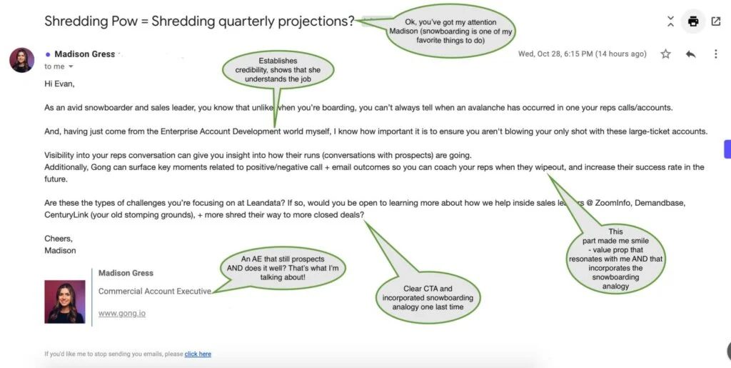 Cold email example using AIDA framework