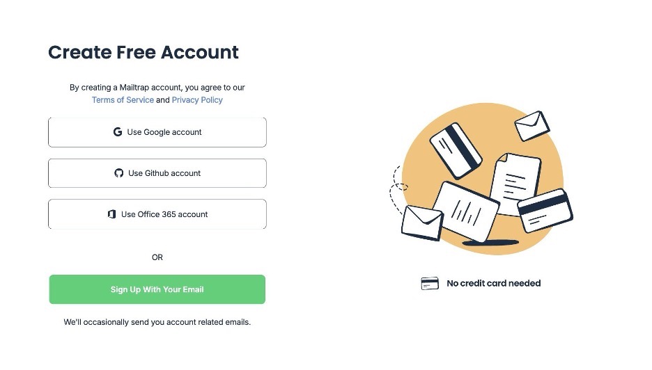 This is an image showing the Mailtrap account creation page