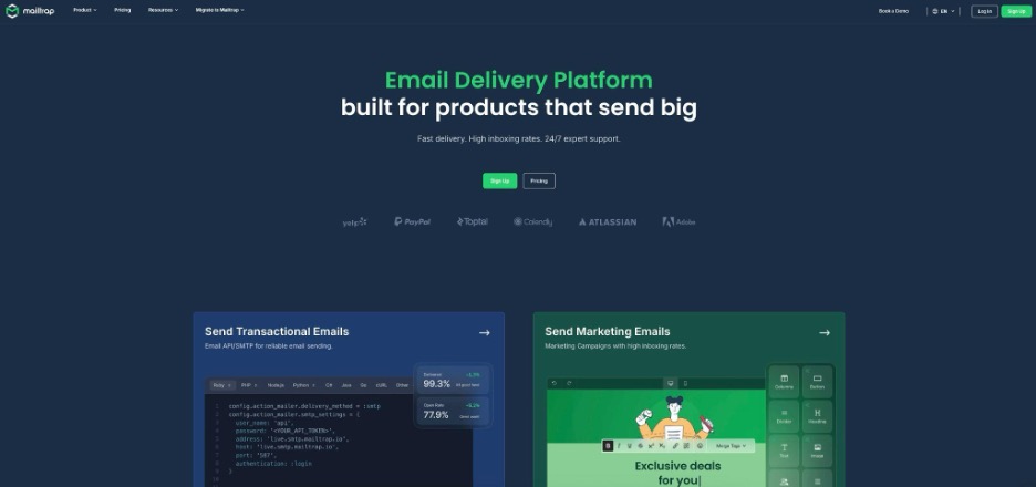 This is an image showing Mailtrap's new landing page