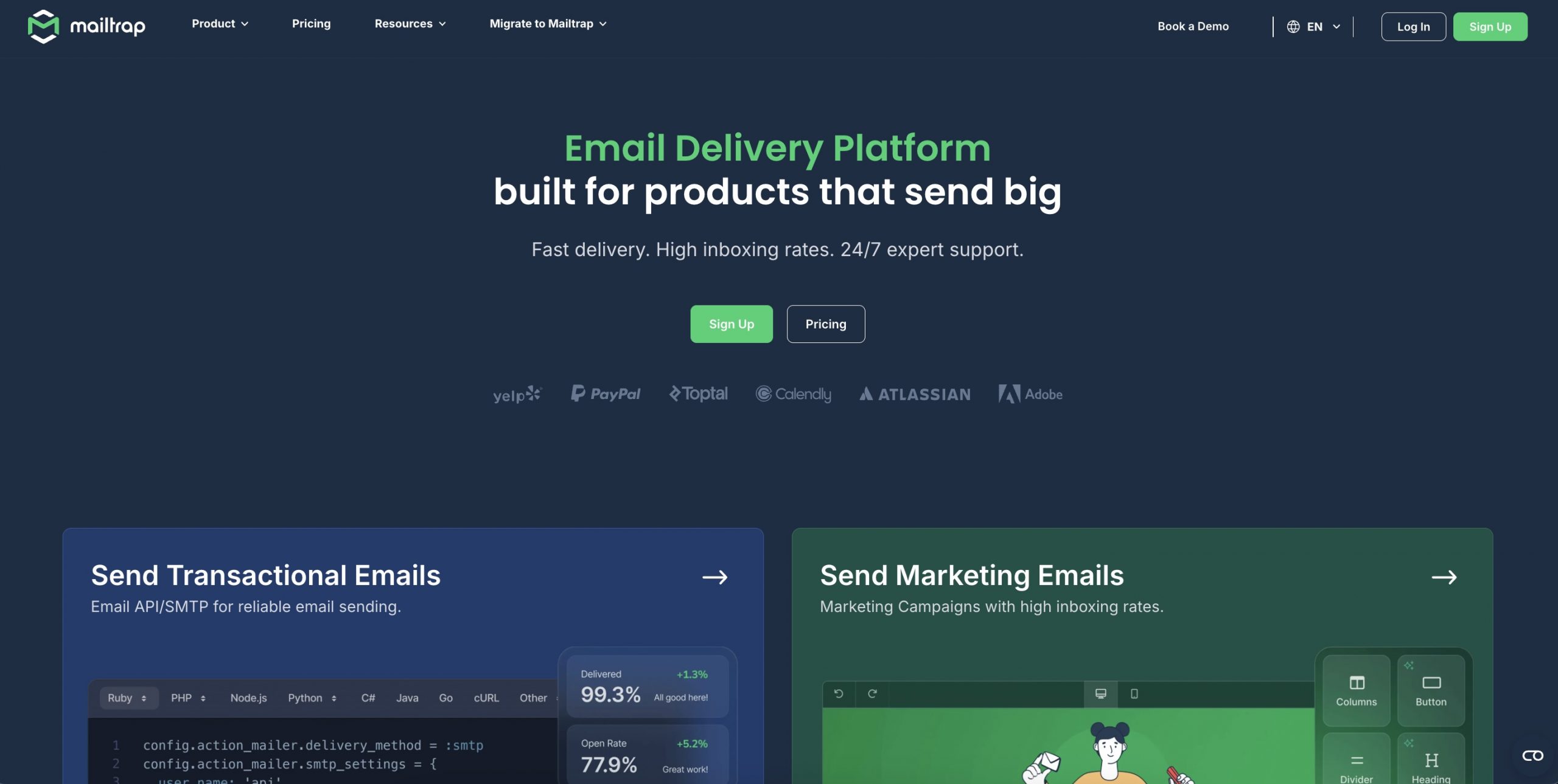 This is an image showing the Mailtrap landing page