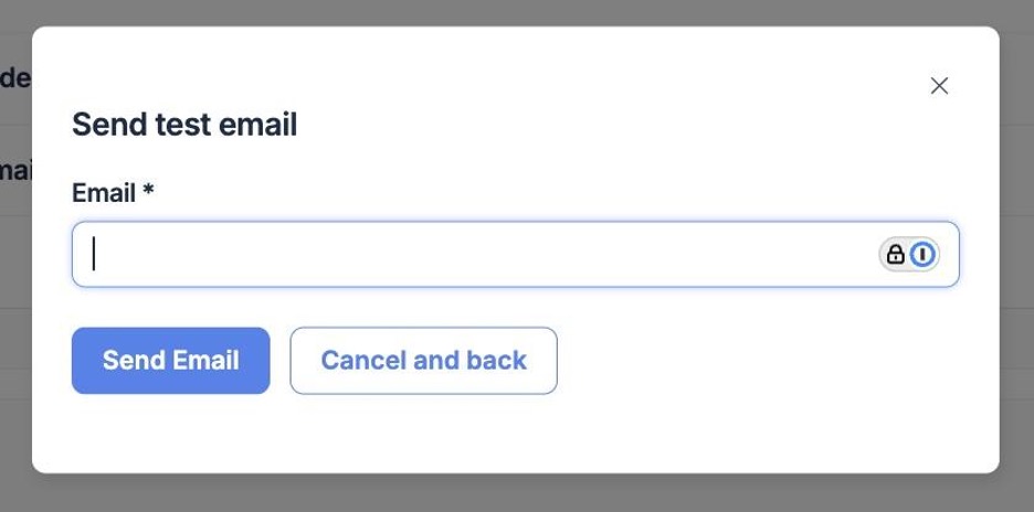 This is an image of the Mailtrap send test email popup