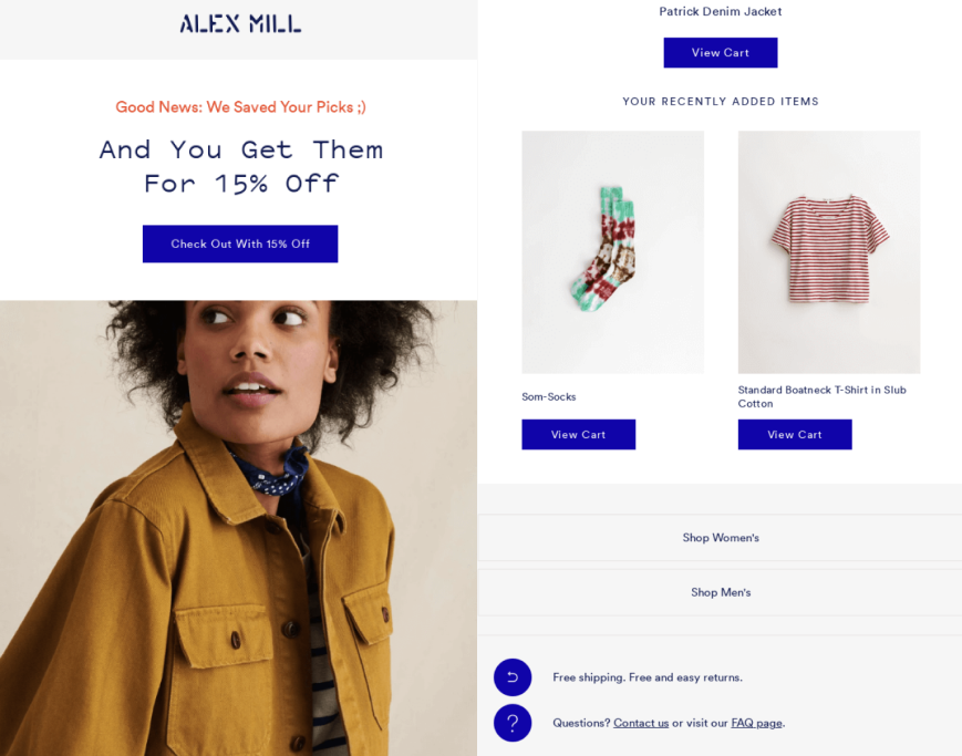 Alex Mill abandoned cart email