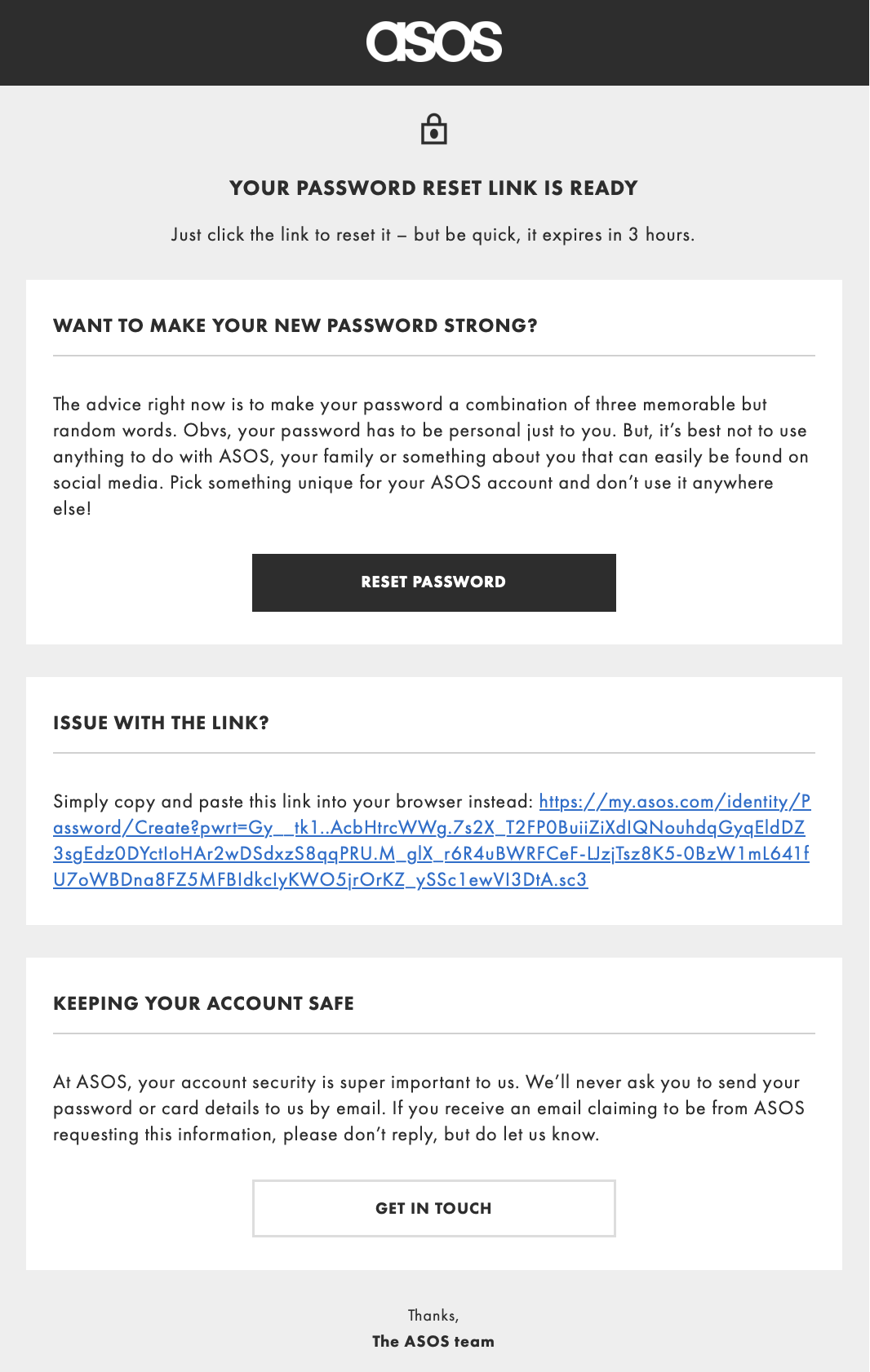 Asos transactional email
