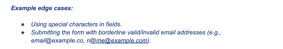 This is an image showing example edge cases for an example test case