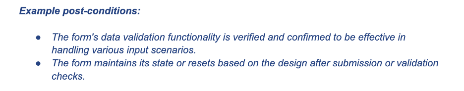 This is an image showing example post-conditions for an example test case