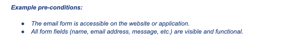 This is an image showing example pre-conditions for an example test case