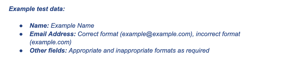 This is an image showing example test data for an example test case