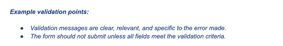 This is an image showing example validation points for an example test case