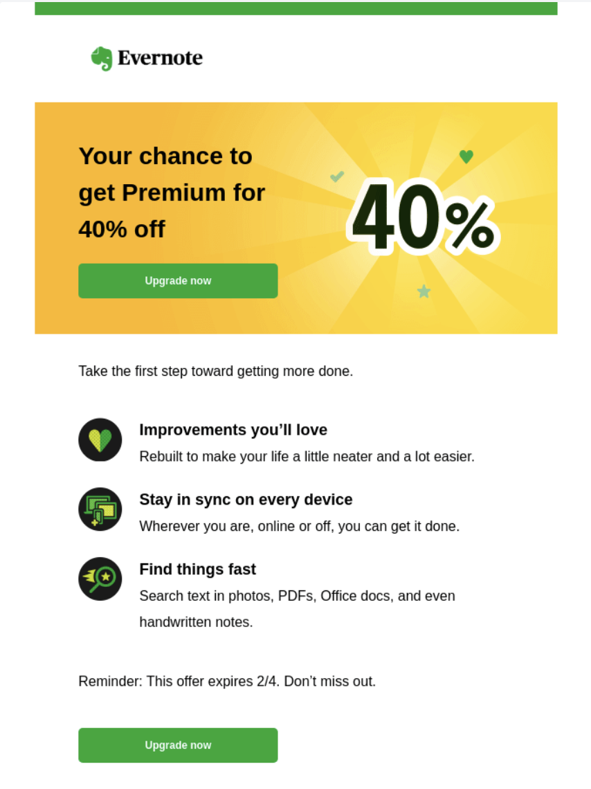 Evernote promotional email