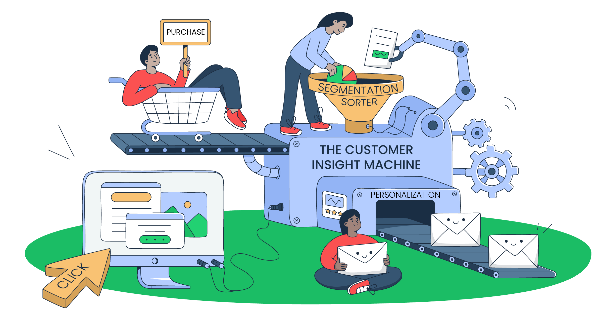 This is a symbolic graphic representation of data-driven email marketing for an article that covers the topic in detail