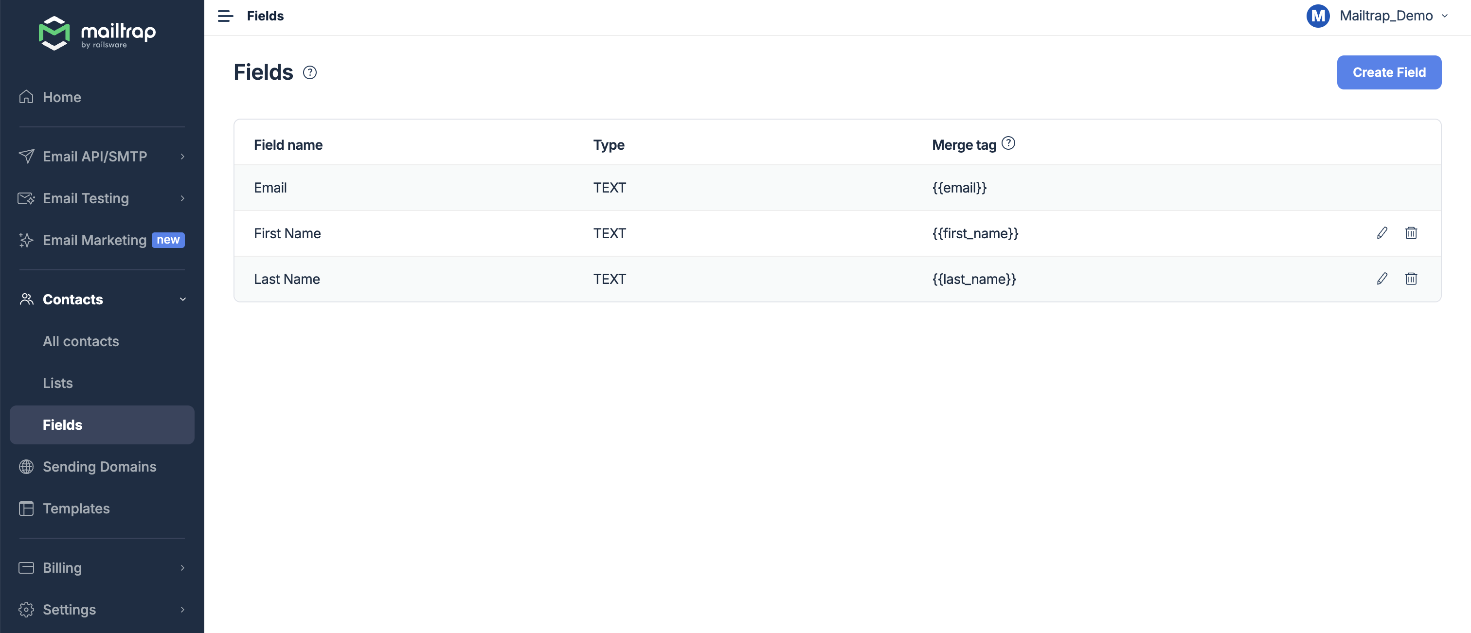 Creating custom fields in Mailtrap