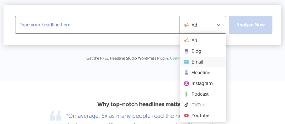 This is an image showing the Headline Analyzer by CoSchedule input