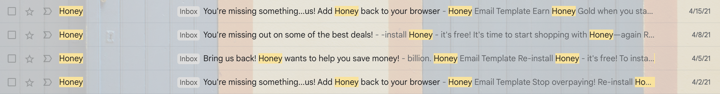 Honey drip campaign in Gmail