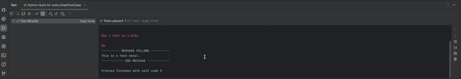 Python test email success message