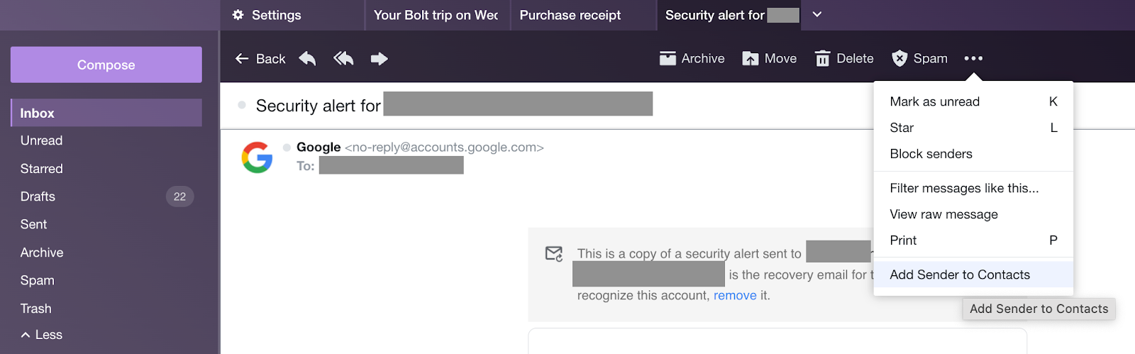Whitelisting the sender by adding them to contacts in Yahoo