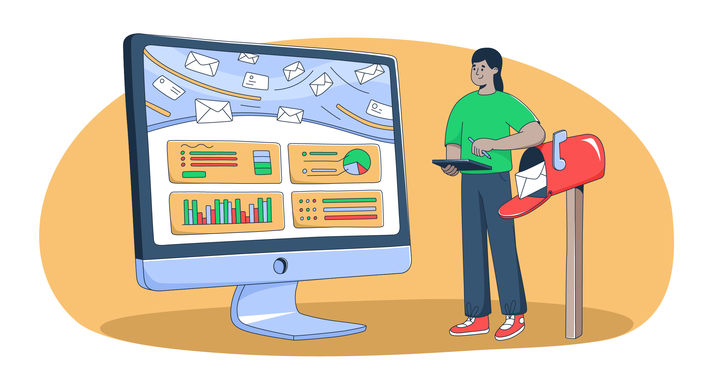 This is a symbolic graphic represntation of monitoring email metrics for an article that covers the topic in detail.