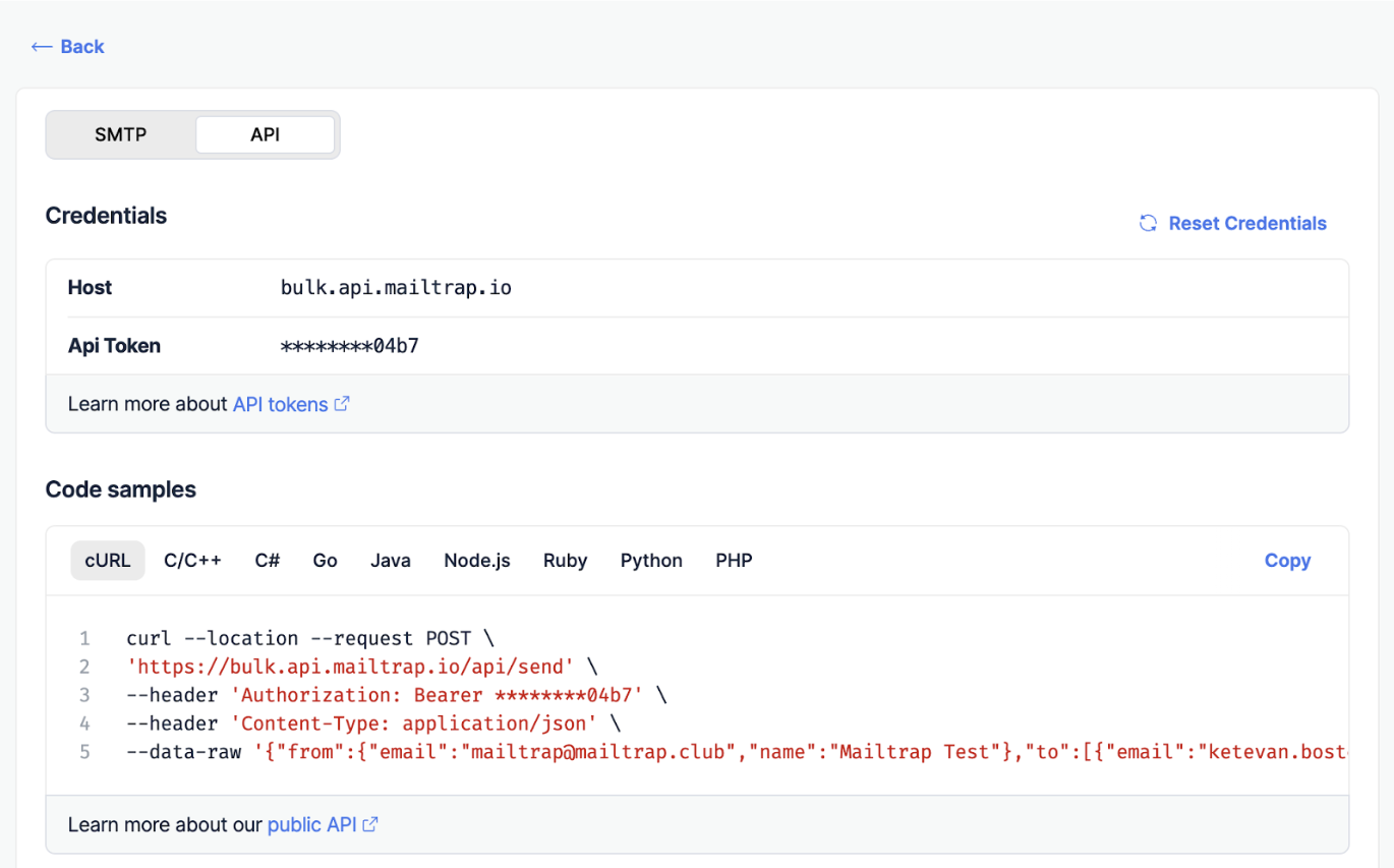 Bulk Stream API credentials