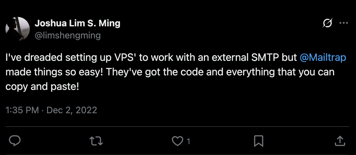 Real Mailtrap user comment on X