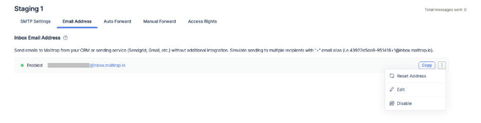 This is an image showing the Mailtrap Email Testing dedicated email address