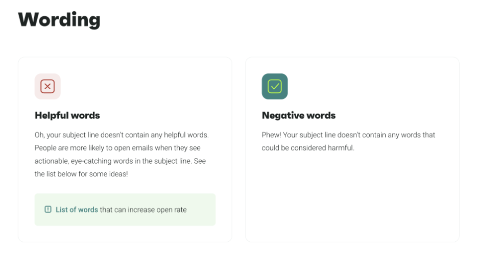 This is an image showing the Omnisend tester wording score
