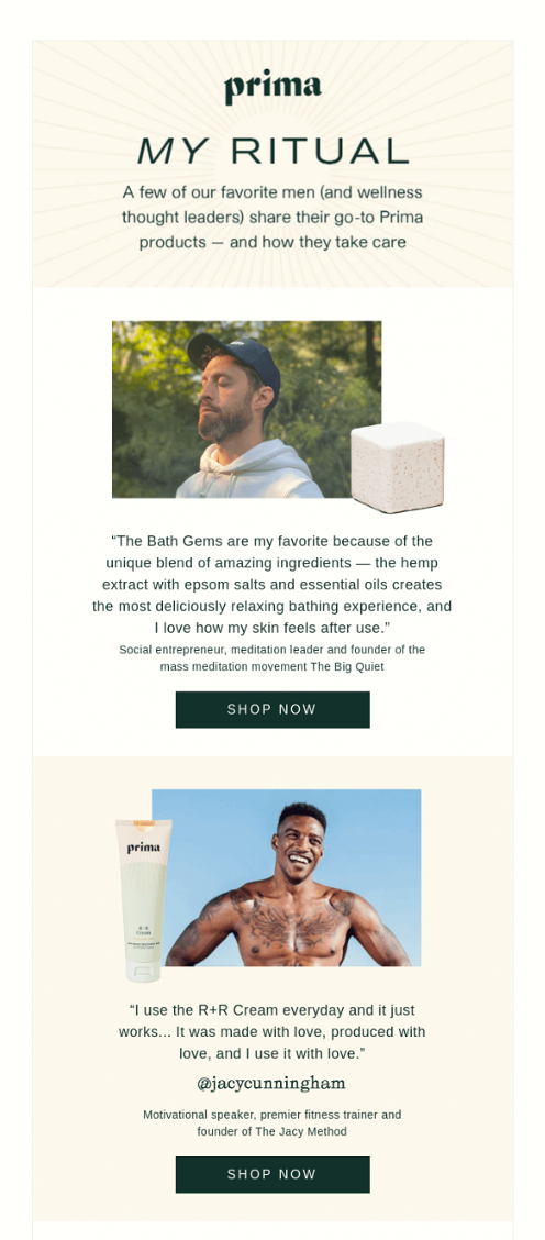 This is an image showing a Prima email