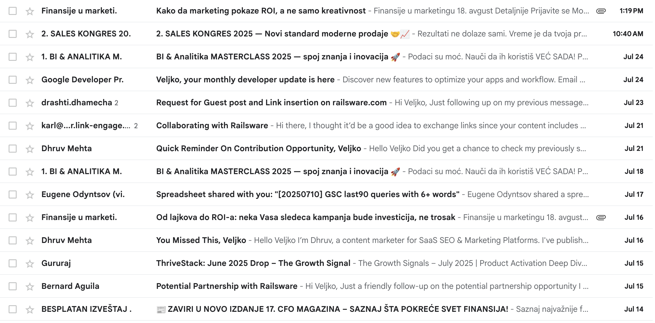 What emails look like in the spam inbox