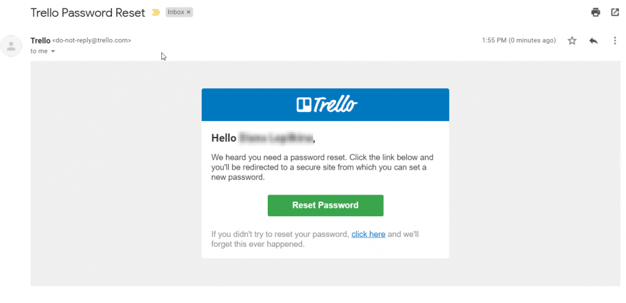 Reset password email by Trello
