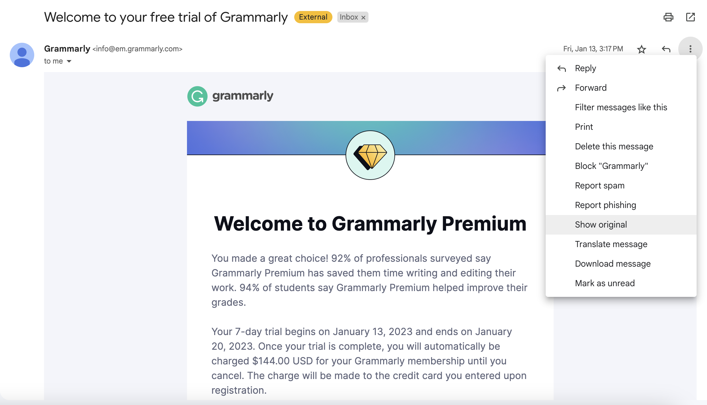 Viewing email headers in Gmail